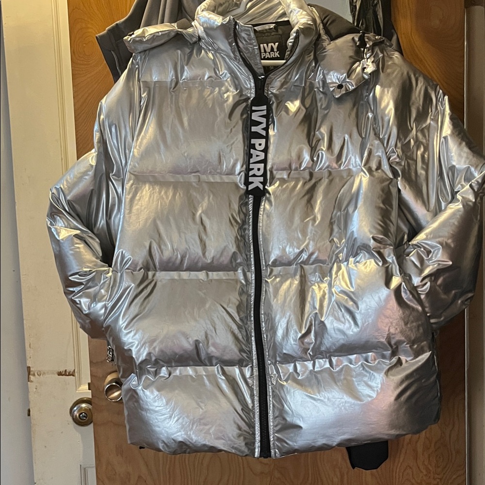 IVY PARK Silver Metallic Bomber Jacket